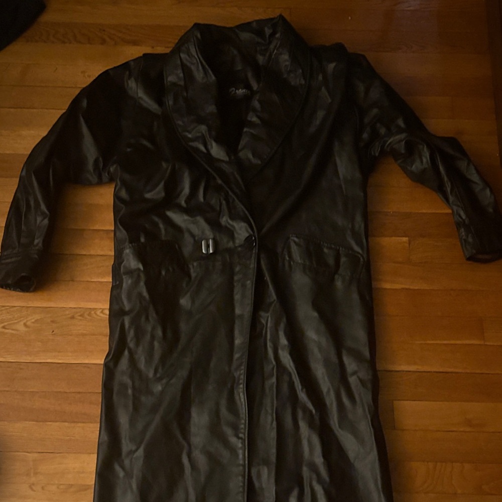 Elegant Black Trench Coat Franco Long Pleather